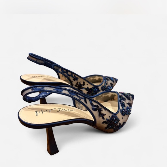 Betsey Johnson Navy Blue Embellished Heels - Picture 4 of 6